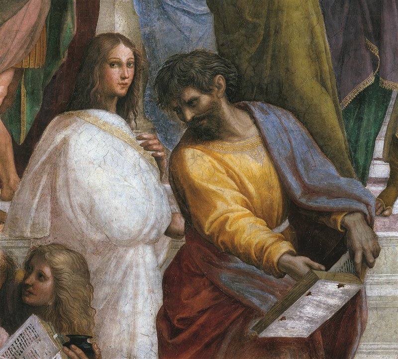 Tradizionalmente identificato con Ipazia, questo personaggio della Scuola di Atene di Raffaello, potrebbe rappresentare invece le fattezze di Francesco Maria della Rovere. Stanza della Segnatura, Musei Vaticani